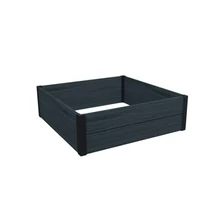 Négyzet alakú, sötét fa hatású, EVOTECH™ kompozit anyagból készült virágágyás, fehér háttéren fotózva, egyszerű telepítést és karbantartás nélküli használatot kínál, ideális virágok és zöldségek termesztésére.