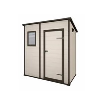 MANOR PENT 6x4 műanyag szerszámos ház, fa hatású oldalfalakkal és zárt ajtóval, szellőzőnyílással az optimális légáramlás érdekében. Időjárásálló, karbantartásmentes dizájn, fehér háttéren fotózva.