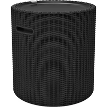 Fekete műrattan COOL szék, amely dohányzóasztalként és tárolóként is funkcionál. Időjárásálló, könnyen tisztítható, modern dizájnnal rendelkezik. Méretei: 43,7 cm x 43,7 cm x 44,3 cm.