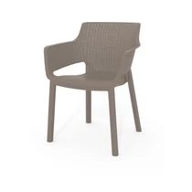 EVA kartámaszos műanyag kerti szék, világosbarna színben, modern kialakítással, profilozott támlával és ülőhellyel, könnyen tisztítható anyagból, egymásba helyezhető, fehér háttéren fotózva.