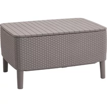 Sötét szürke, nádfonás ihlette textúrájú tárolós asztal, amely rezolit asztallappal rendelkezik. Az időjárásálló, könnyen tisztítható kialakítás ideális kertbe vagy teraszra.