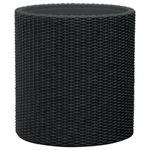 Fekete, műanyagból készült, kerek kaspó, amely modern, fonott hatású felülettel rendelkezik. Kiválóan alkalmas teraszra, erkélyre és belső terekbe, letisztult formája kiemeli a növények szépségét.