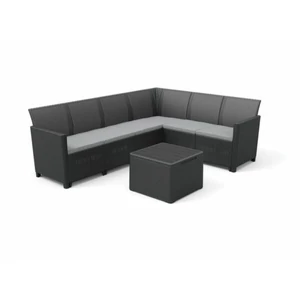 Kerti bútor szett, sarokgarnitúra, műrattan, 6 személyes, párnatartós asztallal, Claire