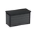 Fekete, Evotech kompozitból készült Cortina műanyag kerti láda, 757 literes térfogatú, zárható fedéllel és hidraulikus teleszkópokkal. Fehér háttéren fotózva, időjárásálló és karbantartásmentes tárolási megoldás.